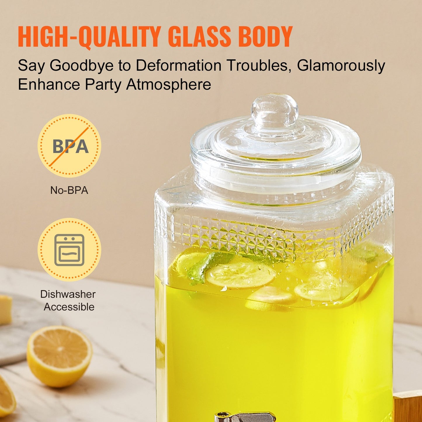 Dryckesdispenser, 1,5 gallon dryckesautomater för fester, juicedispenser i glas med stativ, tapp i rostfritt stål, iste lemonad juice vattendispenser, för restauranger, hotell, fester