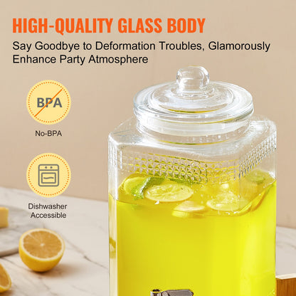 Dryckesdispenser, 1,5 gallon dryckesautomater för fester, juicedispenser i glas med stativ, tapp i rostfritt stål, iste lemonad juice vattendispenser, för restauranger, hotell, fester