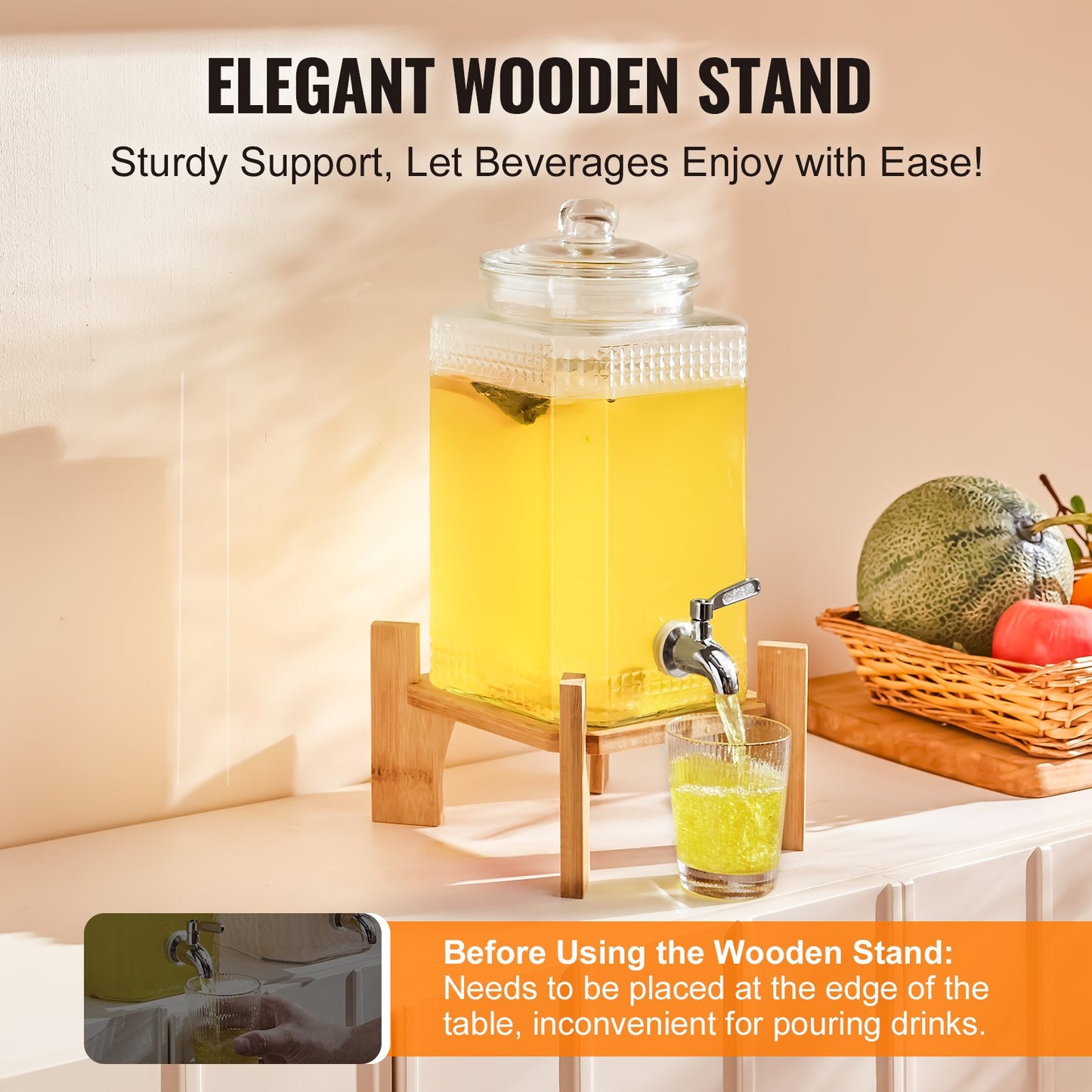 Dryckesdispenser, 1,5 gallon dryckesautomater för fester, juicedispenser i glas med stativ, tapp i rostfritt stål, iste lemonad juice vattendispenser, för restauranger, hotell, fester