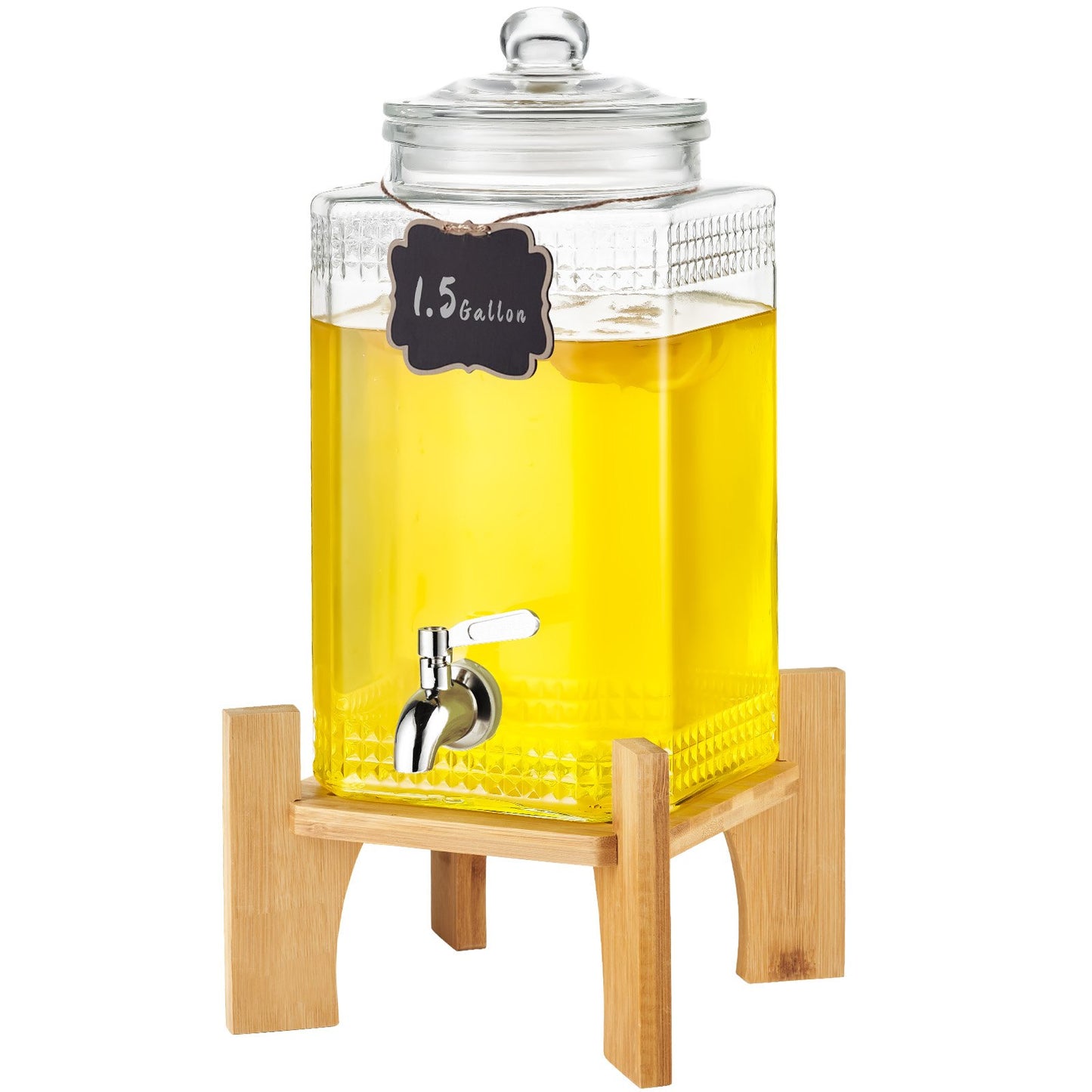 Dryckesdispenser, 1,5 gallon dryckesautomater för fester, juicedispenser i glas med stativ, tapp i rostfritt stål, iste lemonad juice vattendispenser, för restauranger, hotell, fester