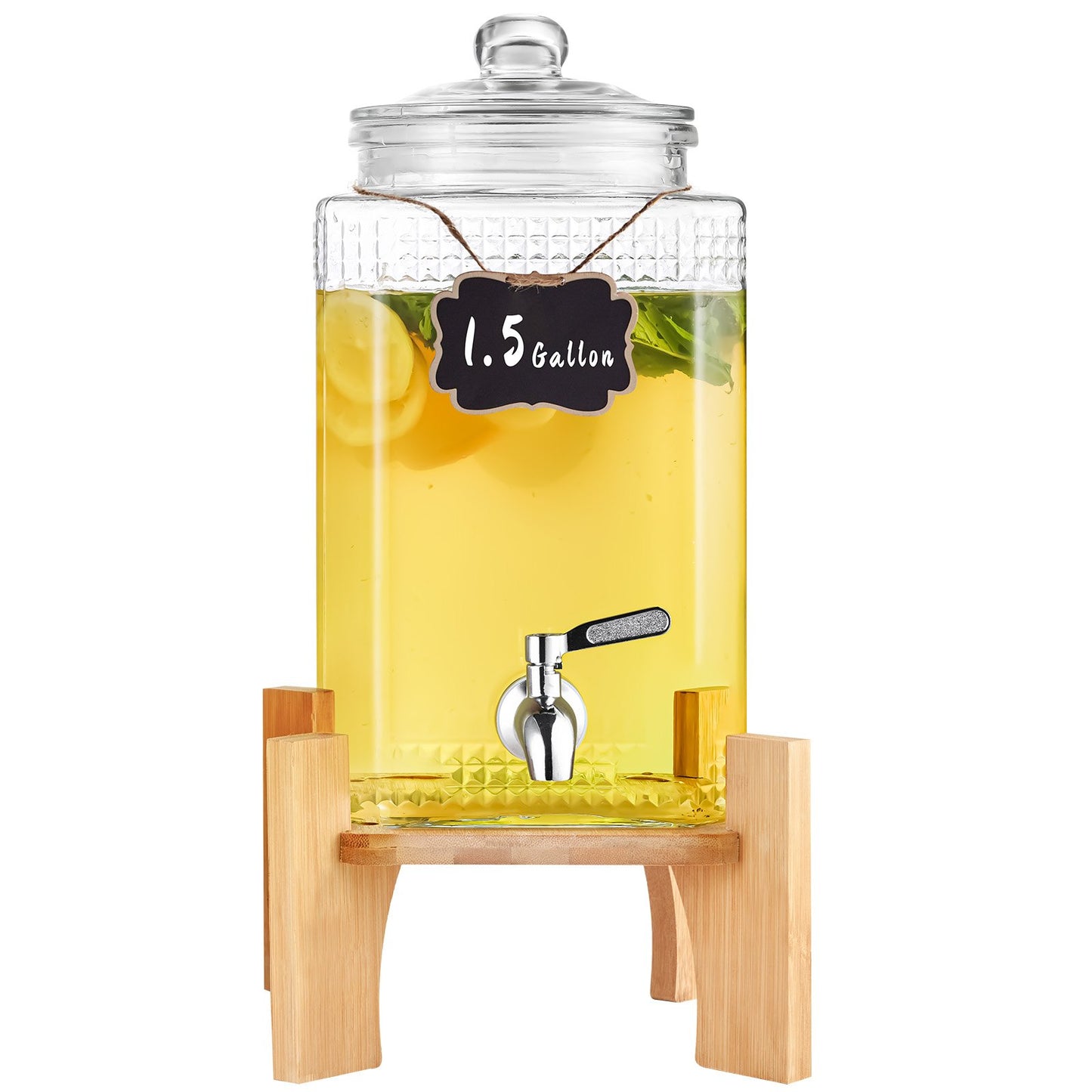 Dryckesdispenser, 1,5 gallon dryckesautomater för fester, juicedispenser i glas med stativ, tapp i rostfritt stål, iste lemonad juice vattendispenser, för restauranger, hotell, fester