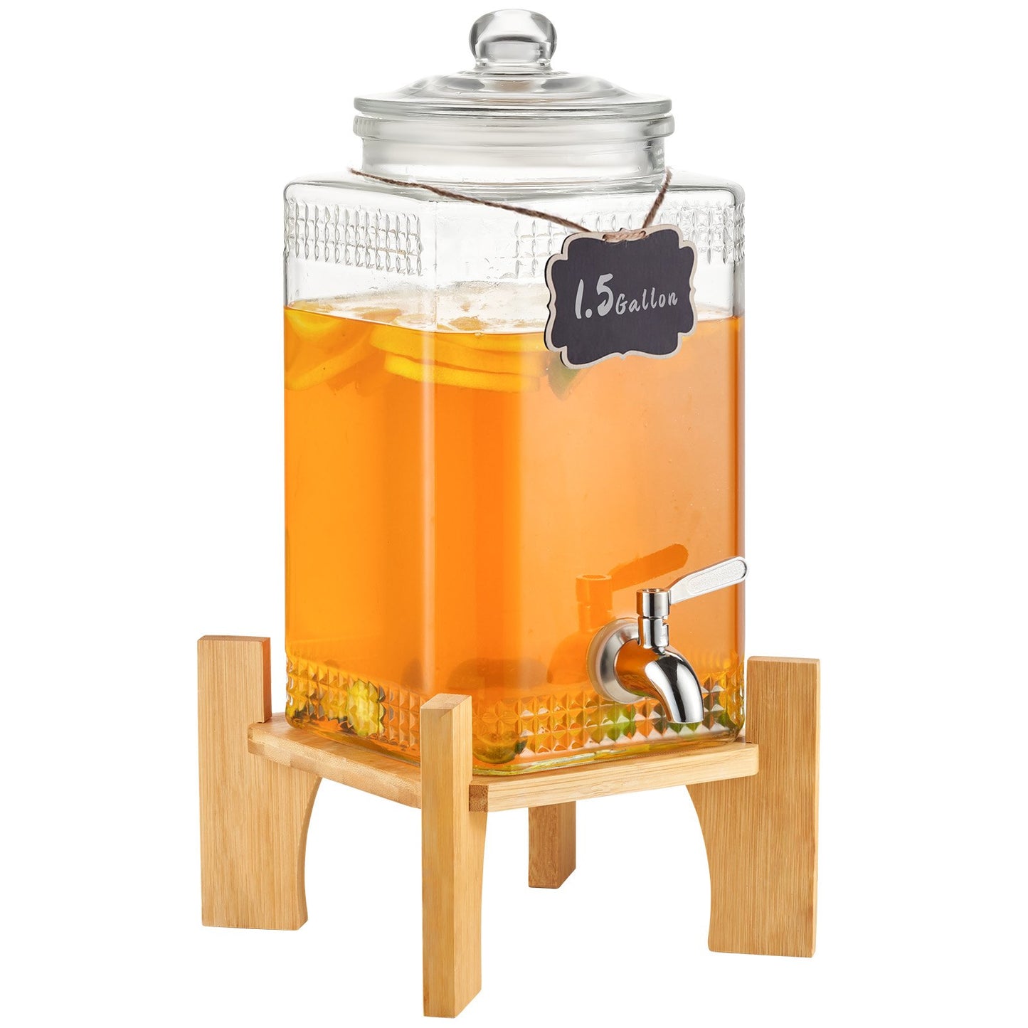 Dryckesdispenser, 1,5 gallon dryckesautomater för fester, juicedispenser i glas med stativ, tapp i rostfritt stål, iste lemonad juice vattendispenser, för restauranger, hotell, fester