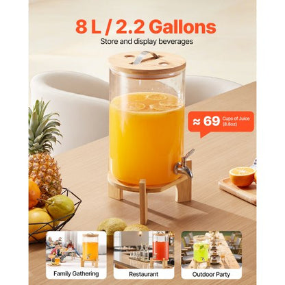 Drinks Dispenser 8L Drinks Dispenser for Parties Glass with Stand