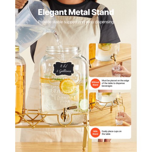 Drinks Dispenser 8L Drinks Dispenser for Parties Glass with Stand 2 PCS