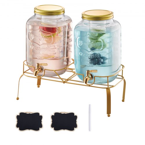 Drinks Dispenser 8L Drinks Dispenser for Parties Glass with Stand 2 PCS