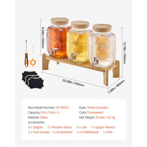 Dryckesdispenser 3,8L Dryckesdispenser för Fester Glas med Stativ 3 ST