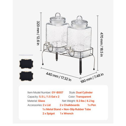 Dryckesdispenser 5,5L Dryckesdispenser för Fester Glas med Stativ 2 ST