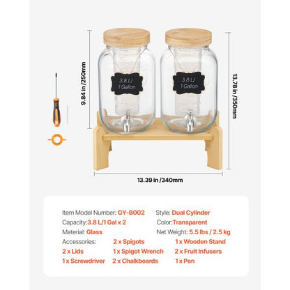 Dryckesdispenser 3,8L Dryckesdispenser För Fester Glas Med Ställning 2 ST