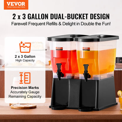 Dryckesdispenser, 3 gallon x 2 dryckesdispenser för fester, Juicedispenser i plast med lock, iste Lemonad Juice Water Dispenser, för restauranger, hotell, fester