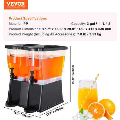 Dryckesdispenser, 3 gallon x 2 dryckesdispenser för fester, Juicedispenser i plast med lock, iste Lemonad Juice Water Dispenser, för restauranger, hotell, fester