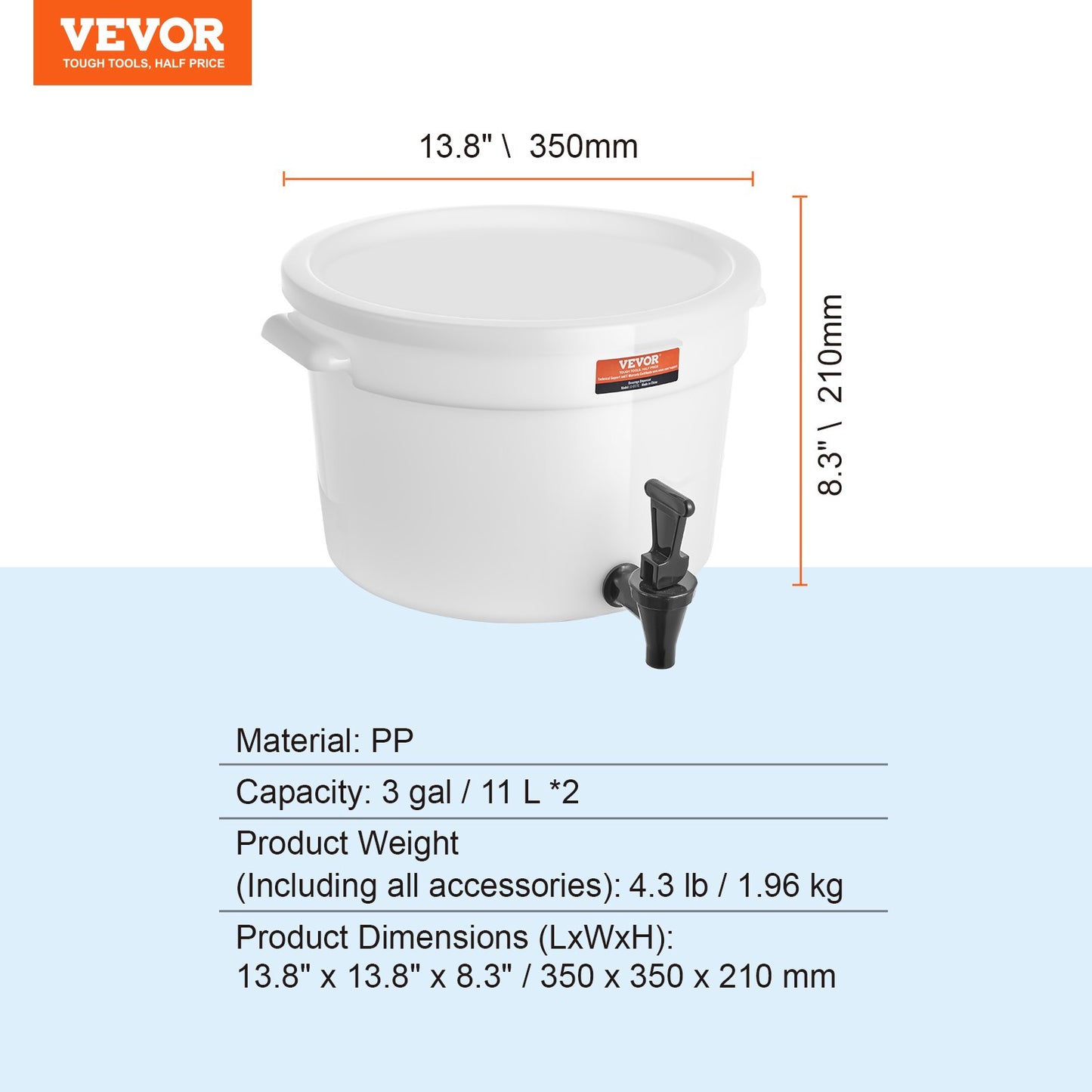 Beverage Dispenser, 3 gallon dryckesdispenser för fester, Juice Dispenser i plast med tapp och lock, Iced Tea Lemonade Juice Dispenser, för restauranger, hotell, fester, 2-pack