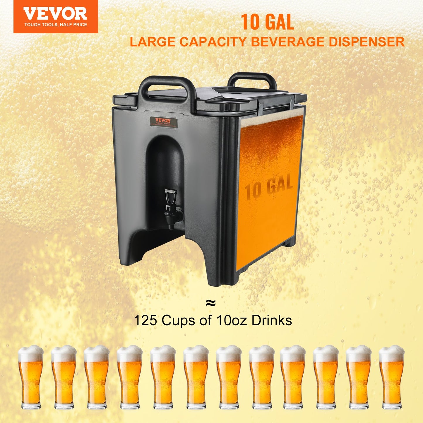 Isolerad dryckesdispenser, 10 gallon, livsmedelsklassad LL9450UP server för varma och kalla drycker, termisk dryckesdispenserkylare med 1,18 i PU-lager tvåstegs kranhandtag, för restaurangens dryckesbutik