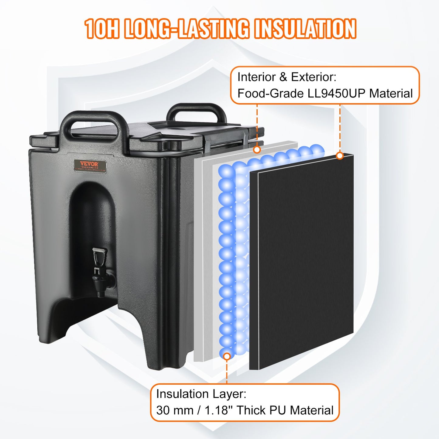 Isolerad dryckesdispenser, 10 gallon, livsmedelsklassad LL9450UP server för varma och kalla drycker, termisk dryckesdispenserkylare med 1,18 i PU-lager tvåstegs kranhandtag, för restaurangens dryckesbutik