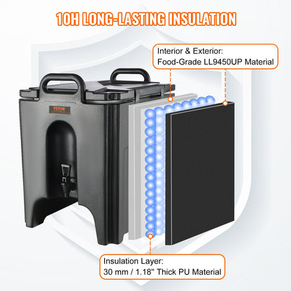Isolerad dryckesdispenser, 10 gallon, livsmedelsklassad LL9450UP server för varma och kalla drycker, termisk dryckesdispenserkylare med 1,18 i PU-lager tvåstegs kranhandtag, för restaurangens dryckesbutik