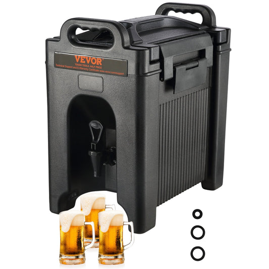 Isolerad dryckesdispenser, 2,5 gallon, livsmedelsklassad LDPE server för varm och kall dryck, termisk dryckesdispenser med 0,9 tums PU-lager tvåstegs kranhandtag, för restaurangdrinkbutik