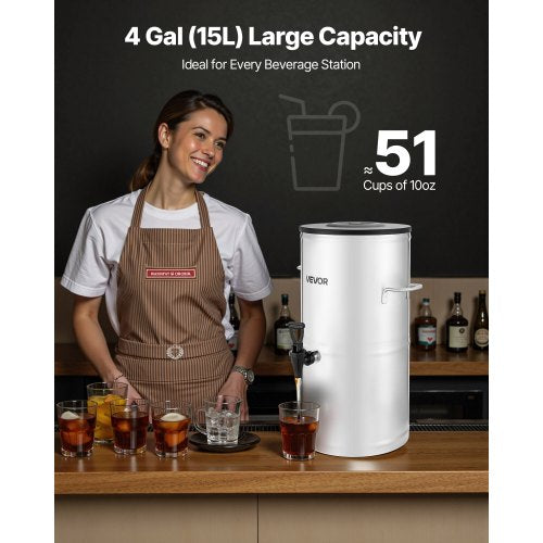 Iste-dispenser 15 liter för iste, juice, kaffe, 304 rostfritt stål