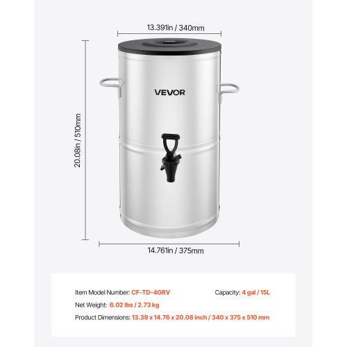 Iste-dispenser 15 liter för iste, juice, kaffe, 304 rostfritt stål
