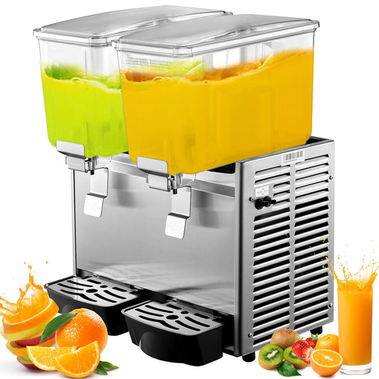 Kommersiell kalldrycksdispenser i rostfritt stål fruktjuice dryckesautomater 2 tankar 6,4 gallon iste-drycksdispenser utrustad med termostatkontroll