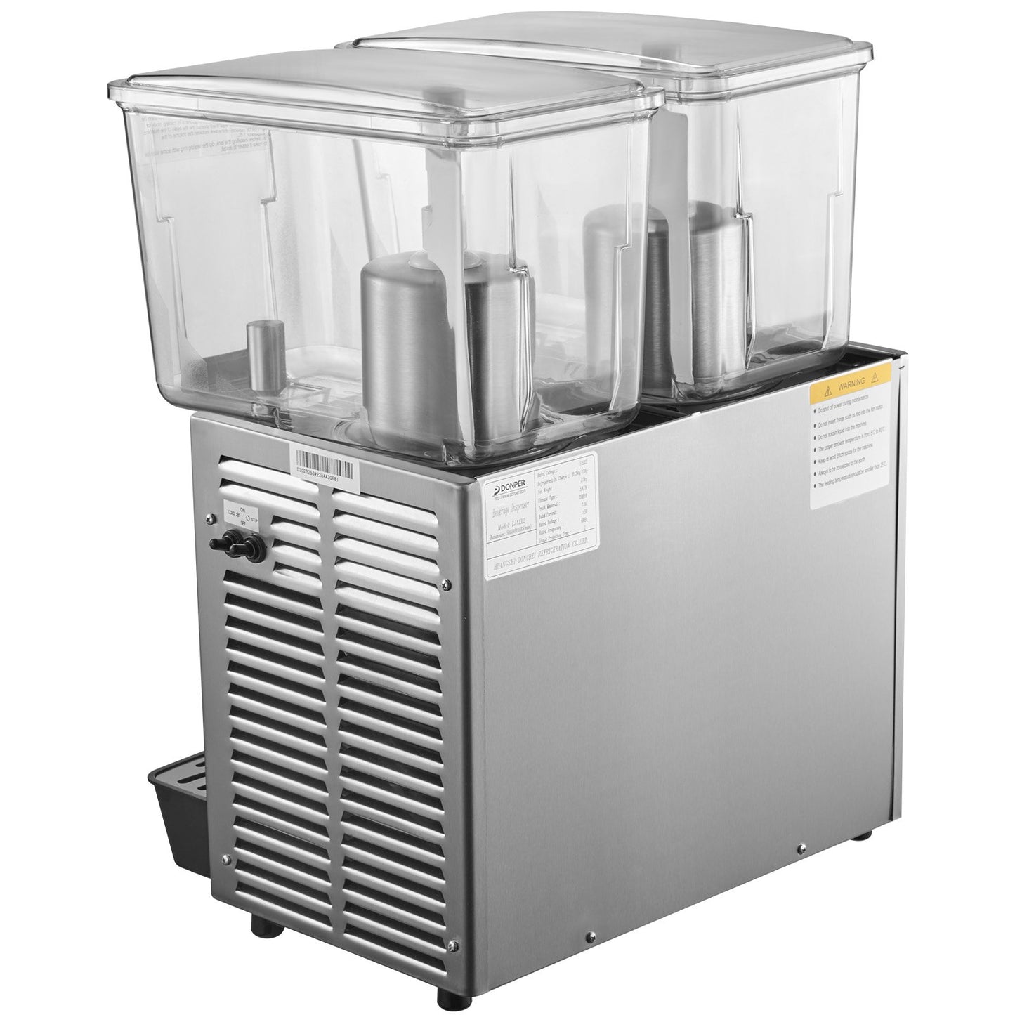 Kommersiell kalldrycksdispenser i rostfritt stål fruktjuice dryckesautomater 2 tankar 6,4 gallon iste-drycksdispenser utrustad med termostatkontroll