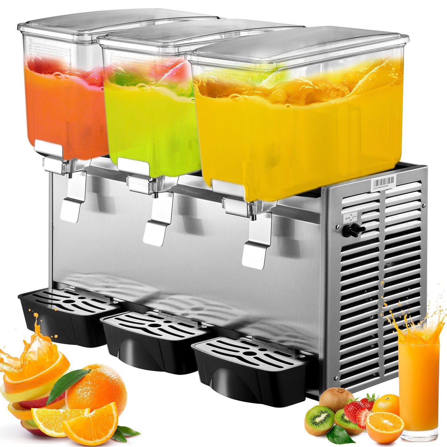 Kommersiell kalldrycksdispenser i rostfritt stål fruktjuice dryckesautomater 3 tankar 9,6 gallon iste-drycksdispenser utrustad med termostatkontroll