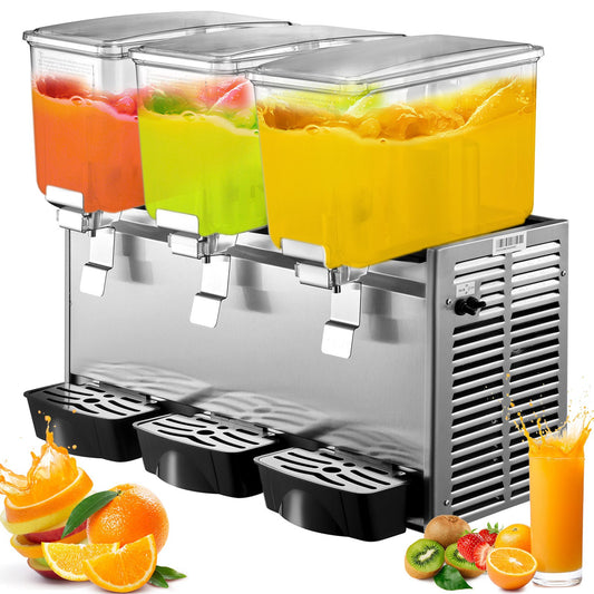 Kommersiell kalldrycksdispenser i rostfritt stål fruktjuice dryckesautomater 3 tankar 9,6 gallon iste-drycksdispenser utrustad med termostatkontroll
