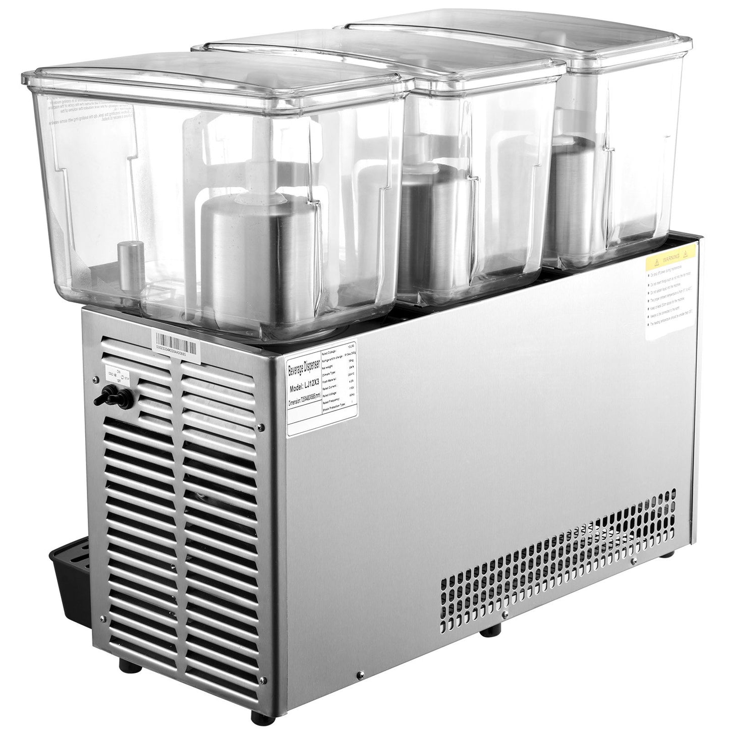 Kommersiell kalldrycksdispenser i rostfritt stål fruktjuice dryckesautomater 3 tankar 9,6 gallon iste-drycksdispenser utrustad med termostatkontroll