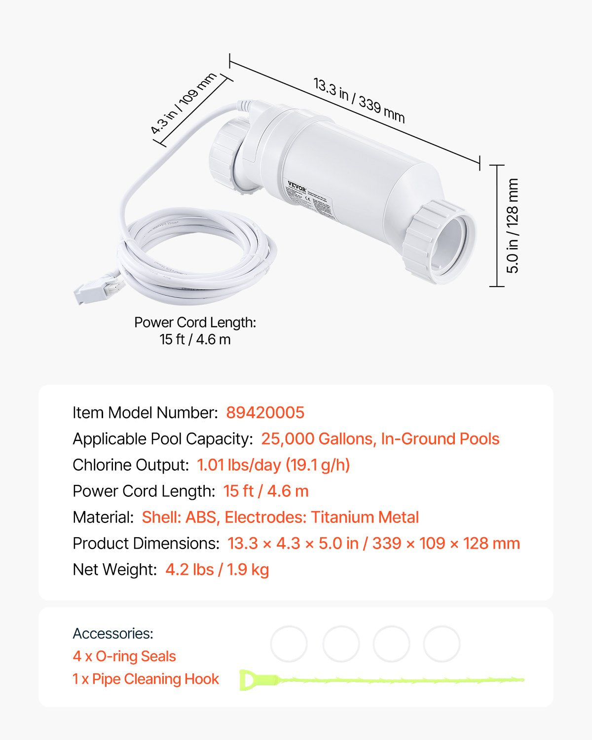 Salt Water Klorinator System W3T-Cell-9 för In-Ground Pool 25000 Gallons