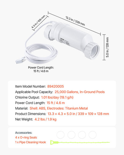 Salt Water Klorinator System W3T-Cell-9 för In-Ground Pool 25000 Gallons