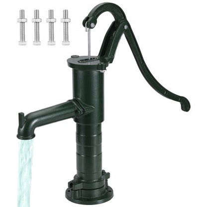 Antique Hand Water Pump 14.6 x 5.9 x 26 Inch Jug Pump with Handle Cast Iron Well Pump with Pre-Set 0.5" Holes for Easy Installation Old Fashion Jug Hand Pump for Garden Ponds Garden Green | EU