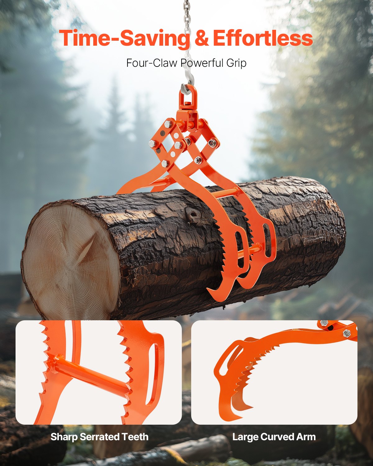 36 Zoll Holzhebezange mit 4 Krallen, massiver Stahl-Holzgriff, drehbares Holzwerkzeug