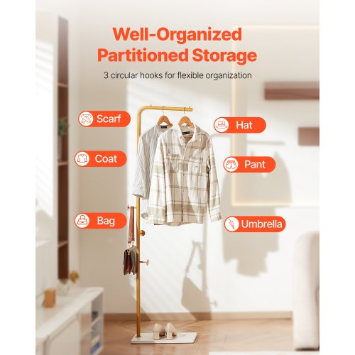 Garderobenständer Freistehende Garderobe mit Quarzsteinsockel und 3 runden Haken | EU