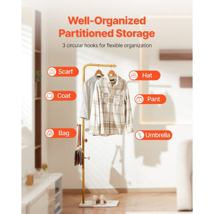 Garderobenständer Freistehende Garderobe mit Quarzsteinsockel und 3 runden Haken | EU