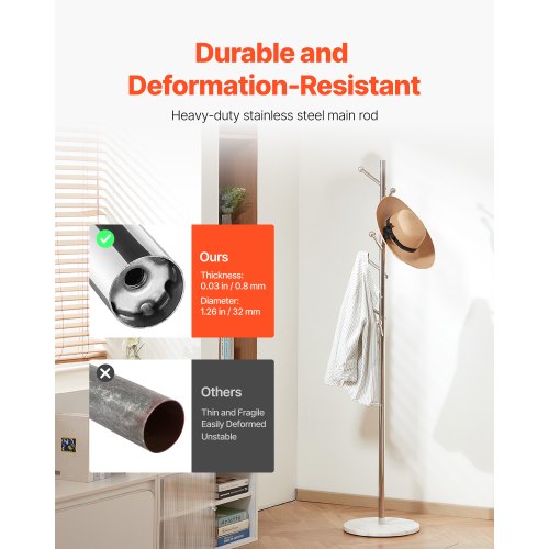 Kleiderbügel Freistehender Kleiderbügel mit stabilem Marmorsockel und 8 Haken | EU