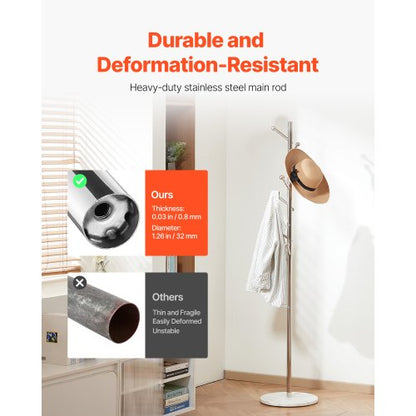 Kleiderbügel Freistehender Kleiderbügel mit stabilem Marmorsockel und 8 Haken | EU