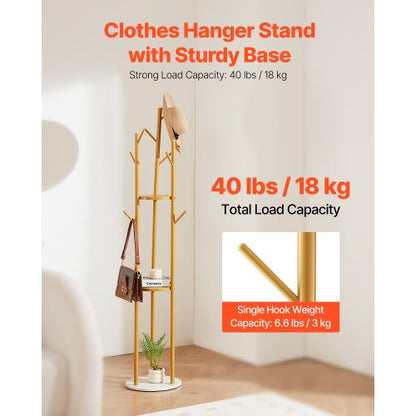 Kleiderbügel Freistehende Garderobe mit Quarzsteinsockel und 9 Haken | EU