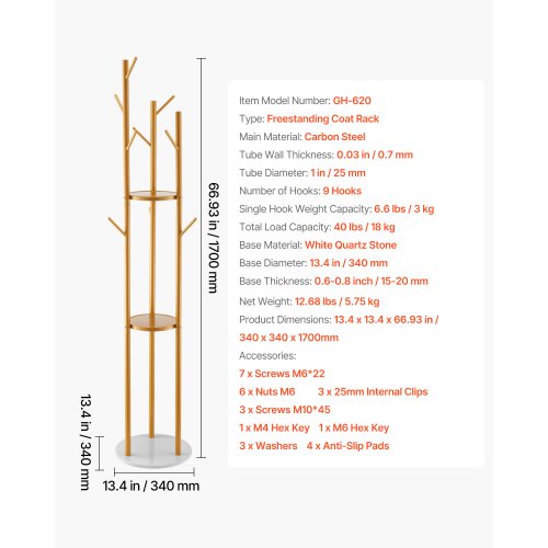 Kleiderbügel Freistehende Garderobe mit Quarzsteinsockel und 9 Haken | EU
