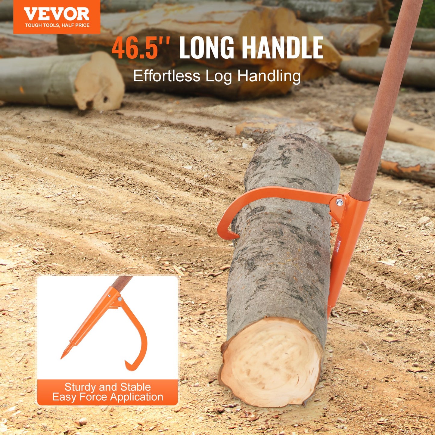 Log Peavey 46.5 in wooden handle log lifter Max 18 in openable log reel