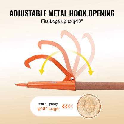 Log Peavey 46.5 in wooden handle log lifter Max 18 in openable log reel