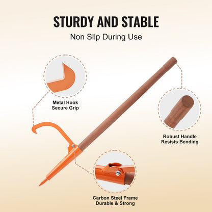 Log Peavey 46.5 in wooden handle log lifter Max 18 in openable log reel