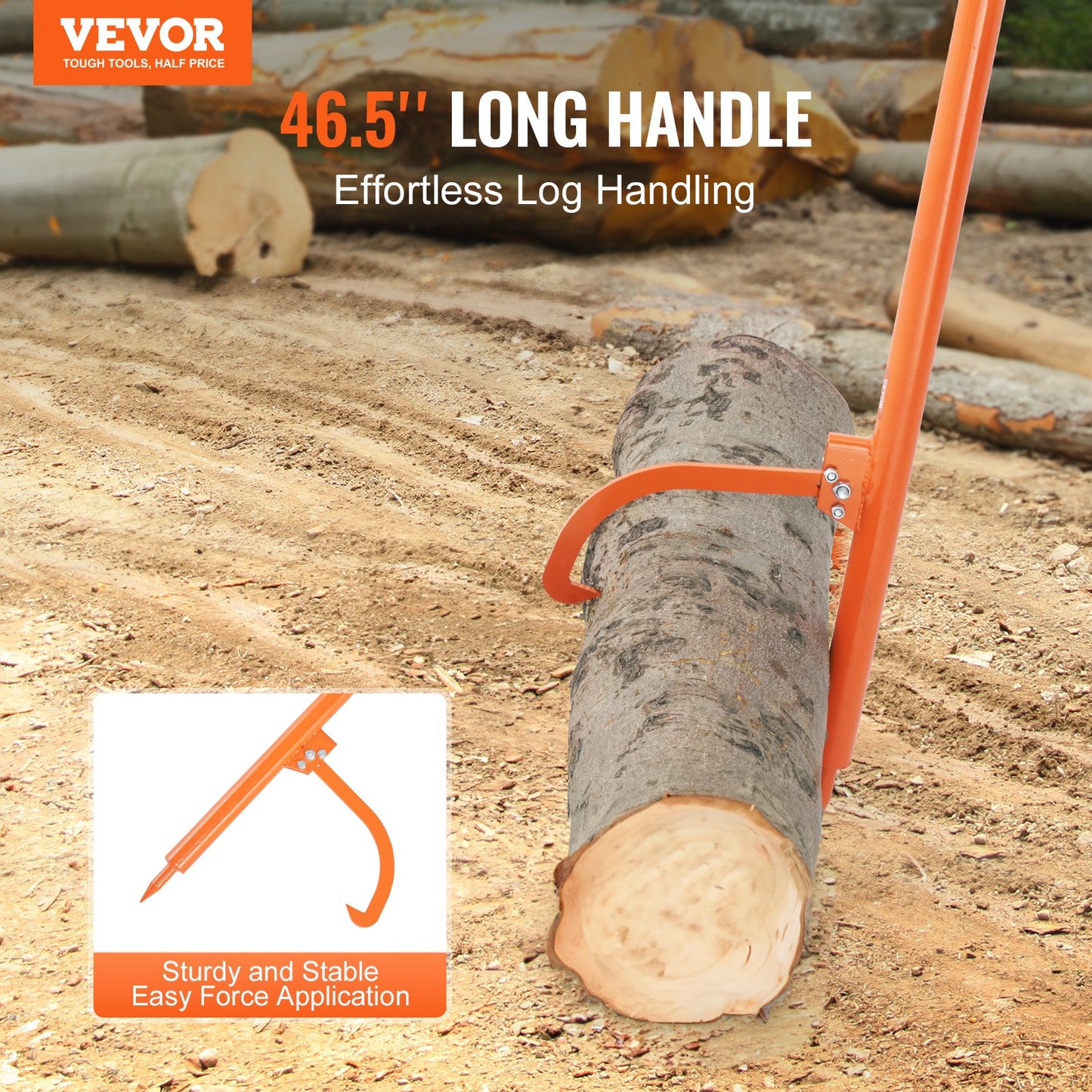 Log Peavey 46.5 inch metal handle log lifter Max 19 inch openable log reel