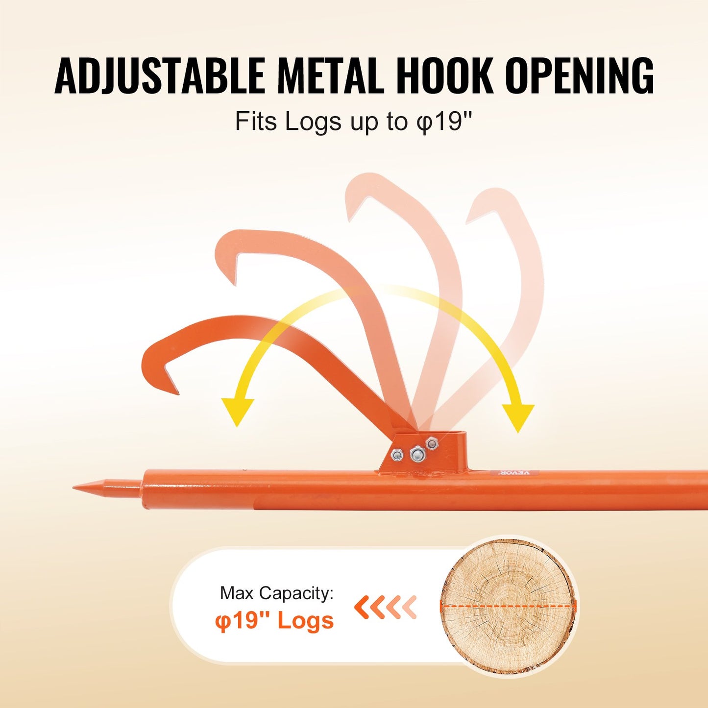 Log Peavey 46.5 inch metal handle log lifter Max 19 inch openable log reel