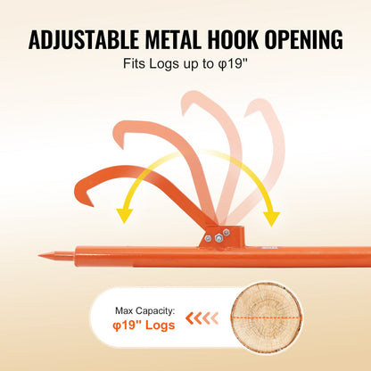 Log Peavey 46.5 inch metal handle log lifter Max 19 inch openable log reel