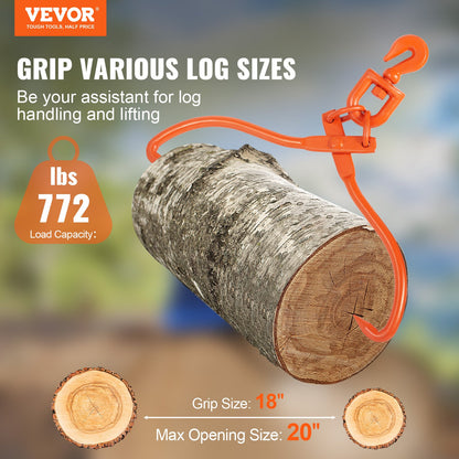 Holzschleppzange, 18 Zoll Holzschleppzange mit 2 Klauen, robuste drehbare Holzschleppzange aus Stahl, 772 lbs/350 kg Tragkraft, Werkzeug zum Anheben, Handhaben, Schleppen und Tragen von Stämmen