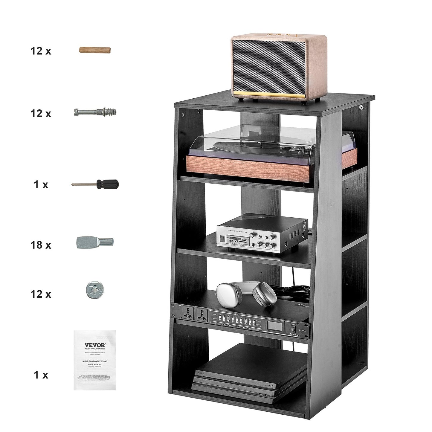 5 Tiers AV Media Stand Höjdjusterbar Audio-Video Media Stand i trä