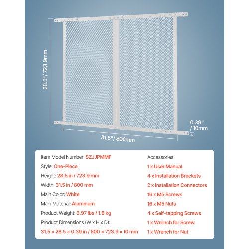 Skyddsnät för husbil, 800x723,9 mm dörrgaller, lätt att installera och demontera, förstärkt andningsbart skyddsnät, ingångsskydd i aluminiumlegering för husdjur, vit |  EU