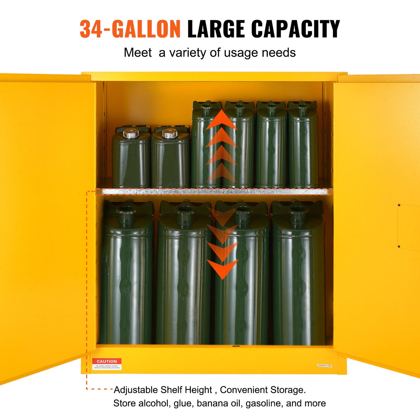 Flammable Safety Cabinet, 30 Gal, Cold Rolled Steel Flammable Liquid Storage Cabinet, 43.1x18.1x50.1 in Explosion Proof with 1 Adjustable Shelf 2 Manual Closing Doors for Industrial Use, Yellow