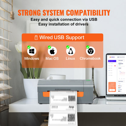 Thermal label printer, 203DPI 60 pcs/min for 4x6 postal packages, USB connection and automatic label recognition, support for Windows/MacOS/Linux, compatible with Amazon, eBay, Etsy, UPS, etc, Gray