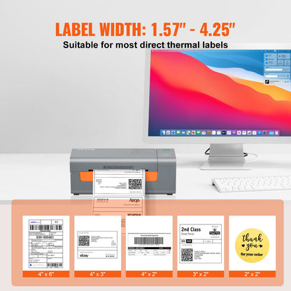 Thermal label printer, 203DPI 60 pcs/min for 4x6 postal packages, USB connection and automatic label recognition, support for Windows/MacOS/Linux, compatible with Amazon, eBay, Etsy, UPS, etc, Gray