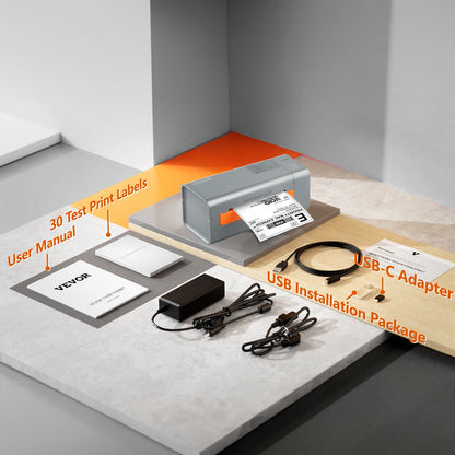 Thermal label printer, 203DPI 60 pcs/min for 4x6 postal packages, USB connection and automatic label recognition, support for Windows/MacOS/Linux, compatible with Amazon, eBay, Etsy, UPS, etc, Gray