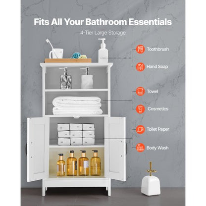 Wooden bathroom cabinet with adjustable shelf, 2 doors, white | EU